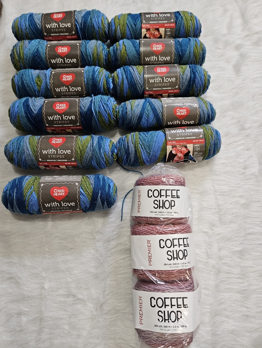 5 Pound Bundle With Love Stripes Yarn - Blue & Green And Coffee Shop Yarn
